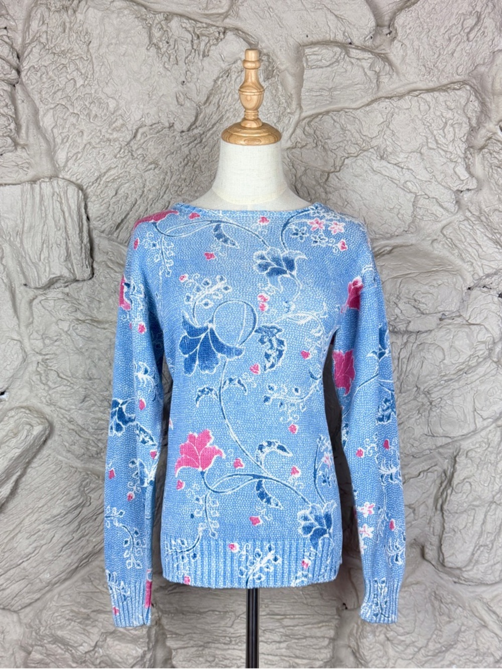 Ralph Lauren Blue Label c. 1985 Bateau Neck Sweater Bluebell Floral | M